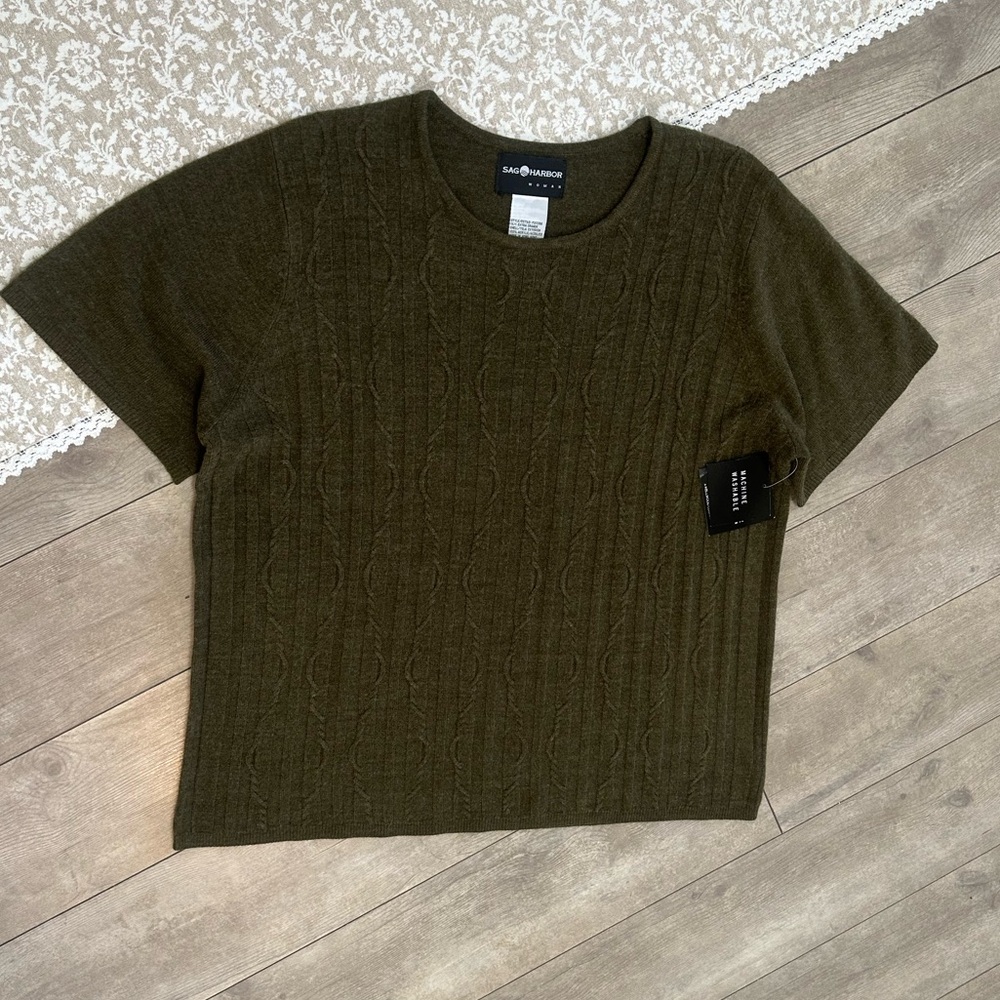 New Vintage Sag Harbor Plus Women Short Sleeve Cable Knit Acrylic Sweater 1X - Picture 8 of 13